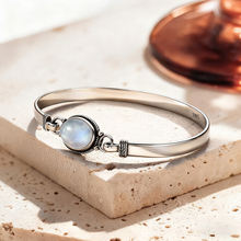 Vintage 925 Silver Oval Moonstone Bangle