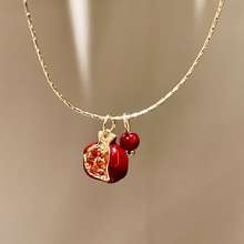 Fashion Red Pomegranate Pendant Necklace Gold