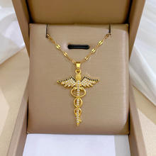 Stailess Angle Wings Necklace Snake Ouroboros