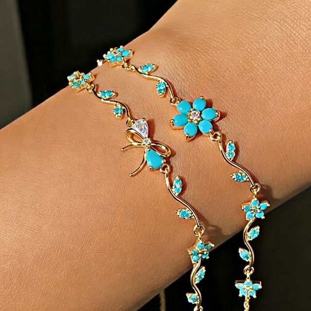 18K Gold Plated Turquoise Floral Flower