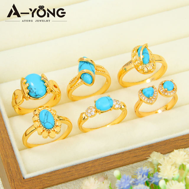 Dubai Fashion Turquoise Ring 21k Gold