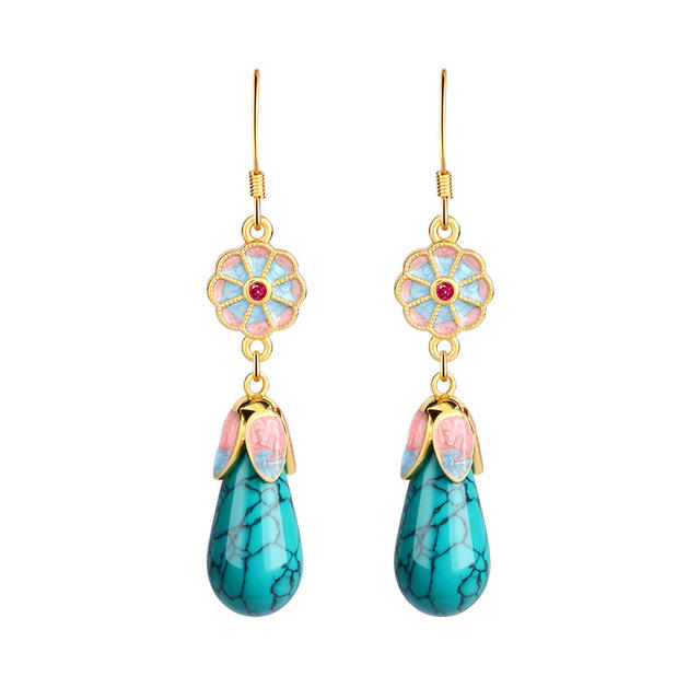 Turquoise Flower Earrings Vintage Fashion Jewelry