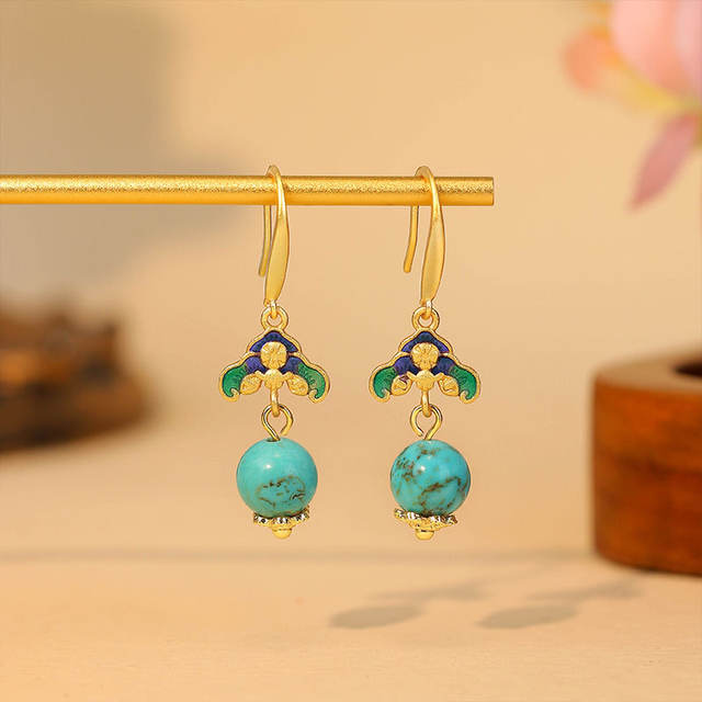 Turquoise Beaded Earrings Designer Charm 18K