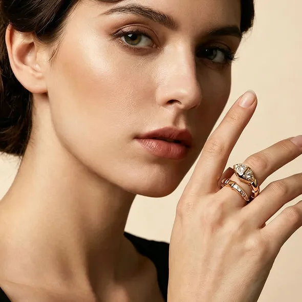 Snake Crystal Open Ring 18K Gold
