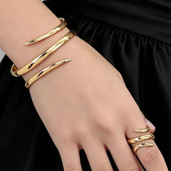 Gold Spiral Cuff Bracelet Matching Snake