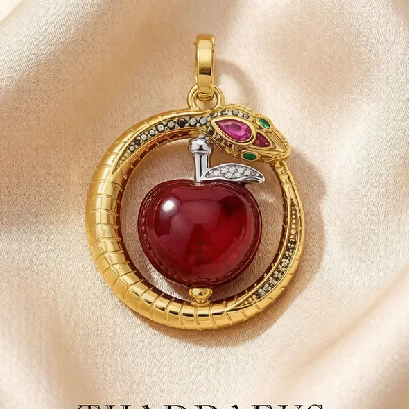 Pendant Rotating Red Apple Golden Snake