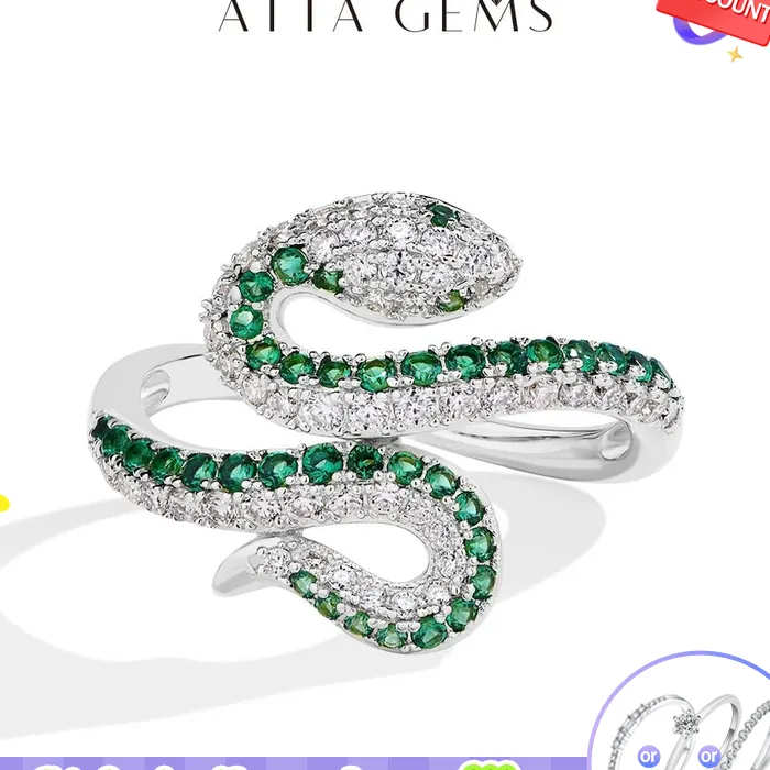 ATTAGEMS Full Moissanite Ring Snake Shaped
