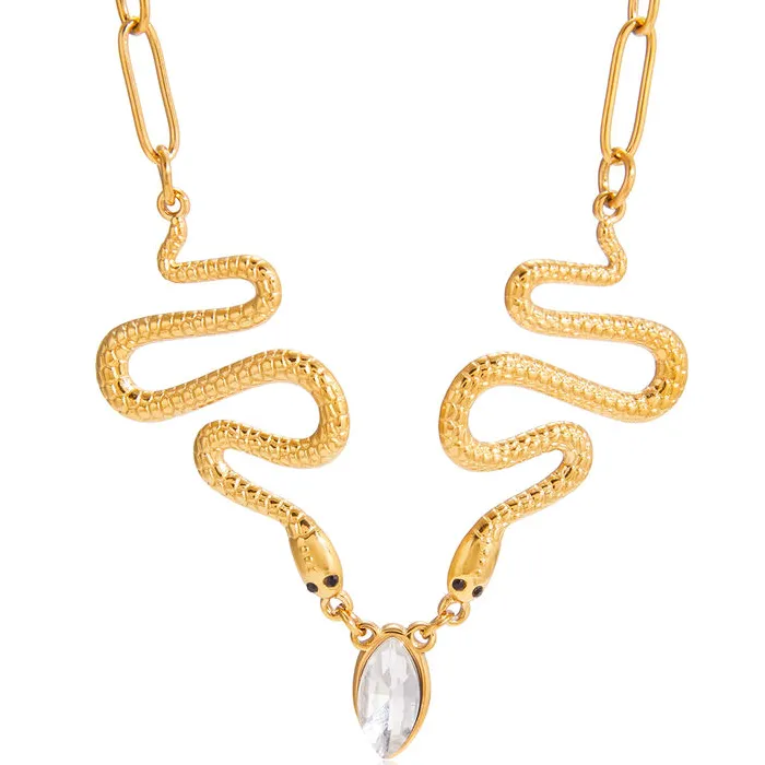 Geometric Pendant Snake Shape Necklace 18K