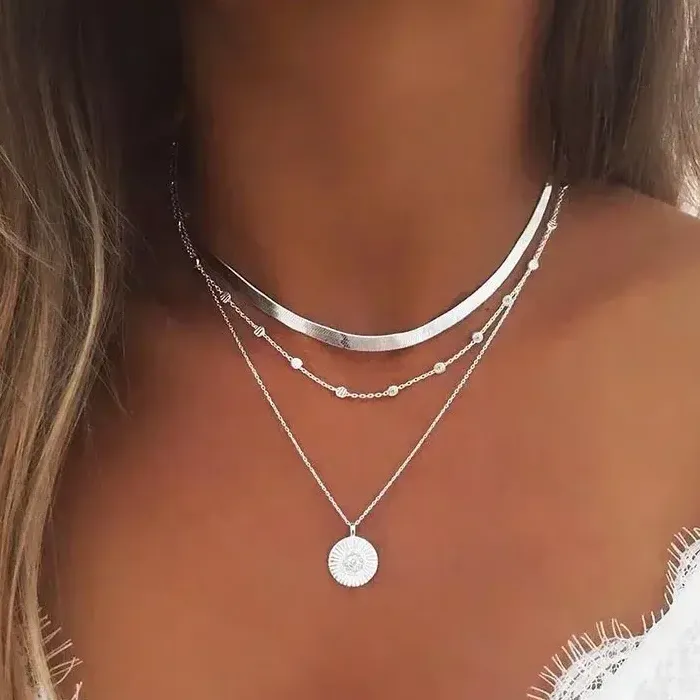 925 Sterling Silver Three- Round Necklace