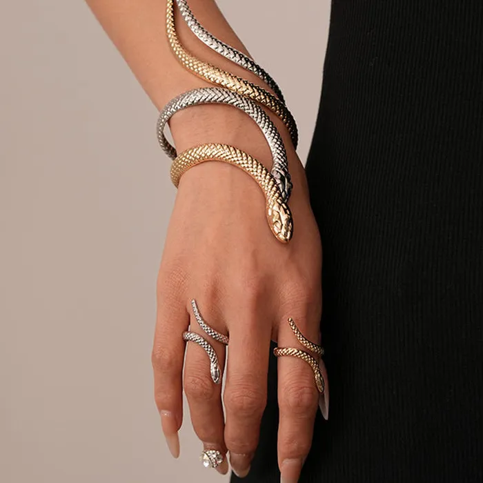Snake Shaped Cuff Bracelet Ring Set