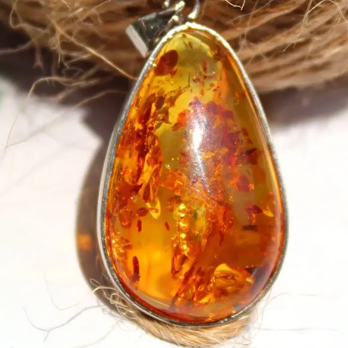 Nice Amber Gemstone Teardrops Necklace Pendant