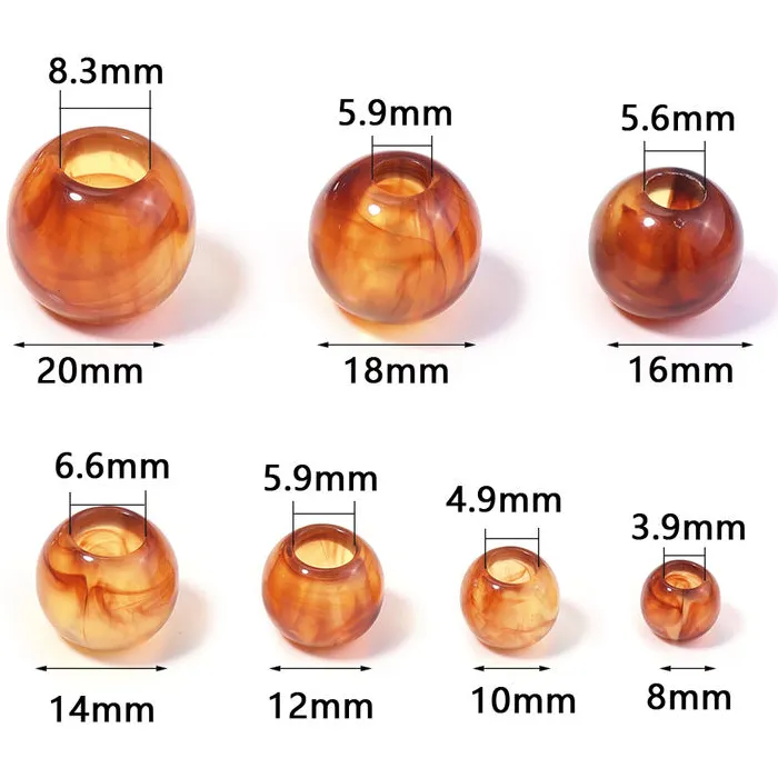 10-200PCS Amber Beads Round Acrylic Beads