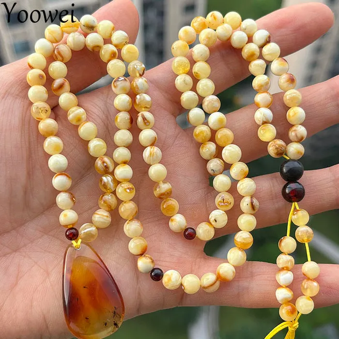 5.3mm Round Amber Flying Pendant Necklace