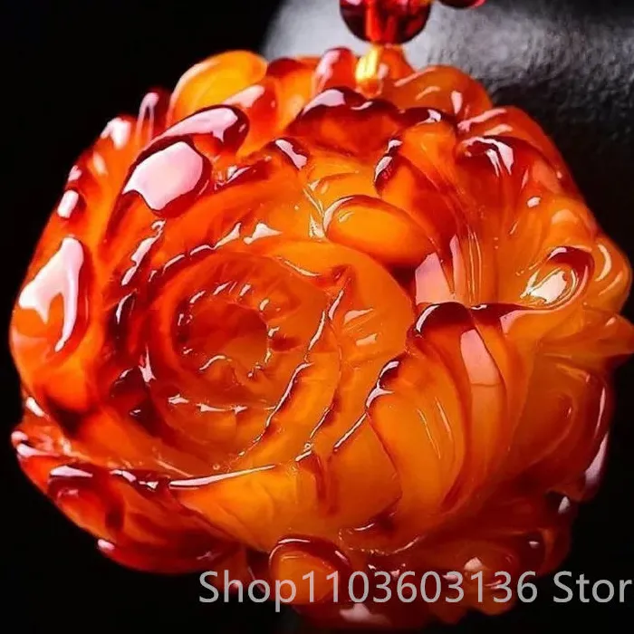 Amber Beeswax Pendant Baltic Amber Peony