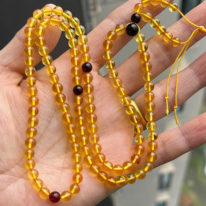 Yoowei 5mm Golden Amber Necklace Round