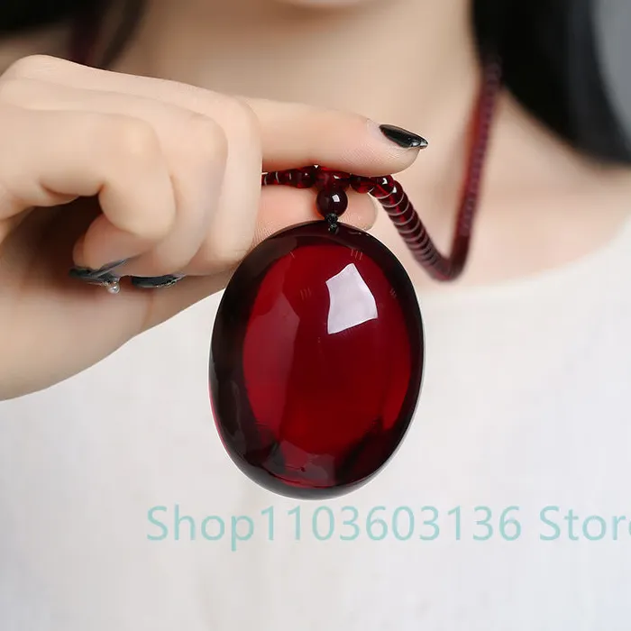 Burgundy Amber Beeswax Pendant Necklace Charm