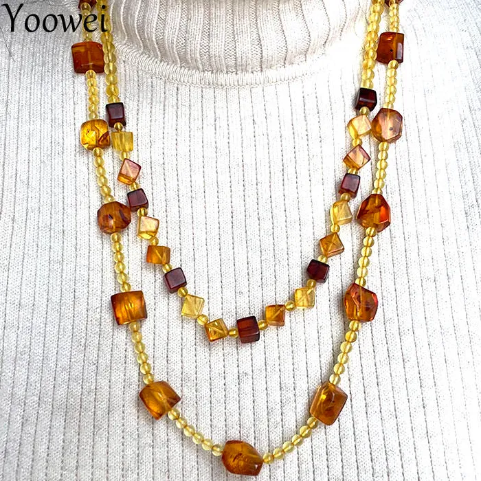 Yoowei 100% Amber Necklace Floral Beads
