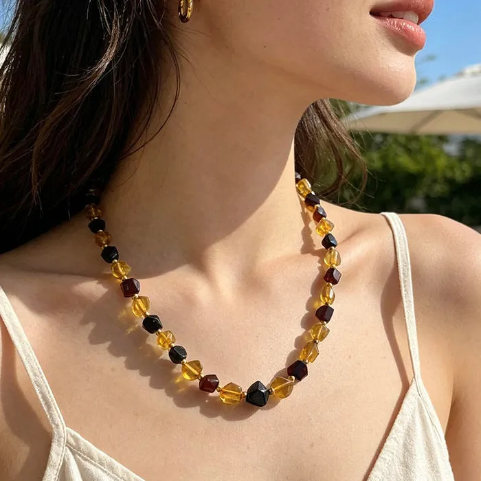 Amber Necklace 50cm Original Irregular Golden