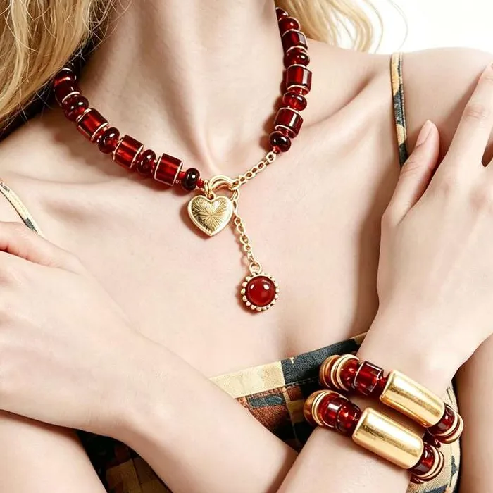 Amber Tone Beaded Jewelry Set Gold