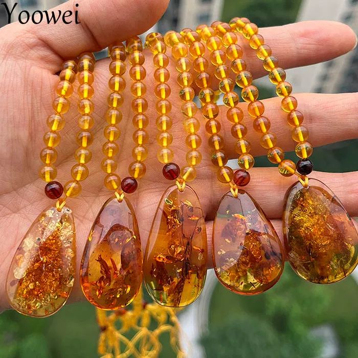 100% Original Amber Floral Pendant Necklace