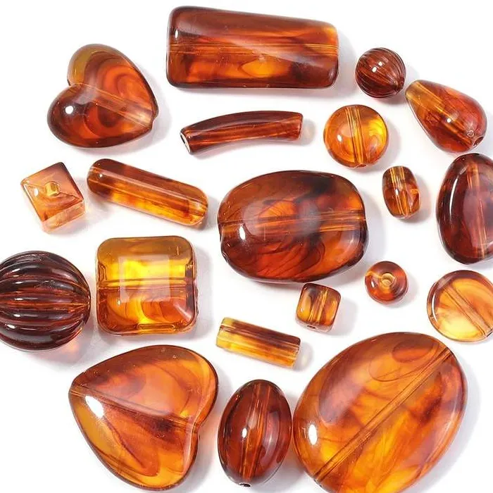 10-100pcs/Lot Heart Tube Round Amber Acrylic