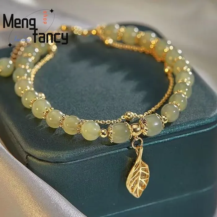 Hetian Jasper Golden Branch Jade Leaves