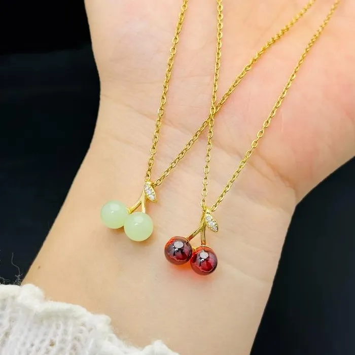 Cherry Pendant Necklace Gold Plated Dainty