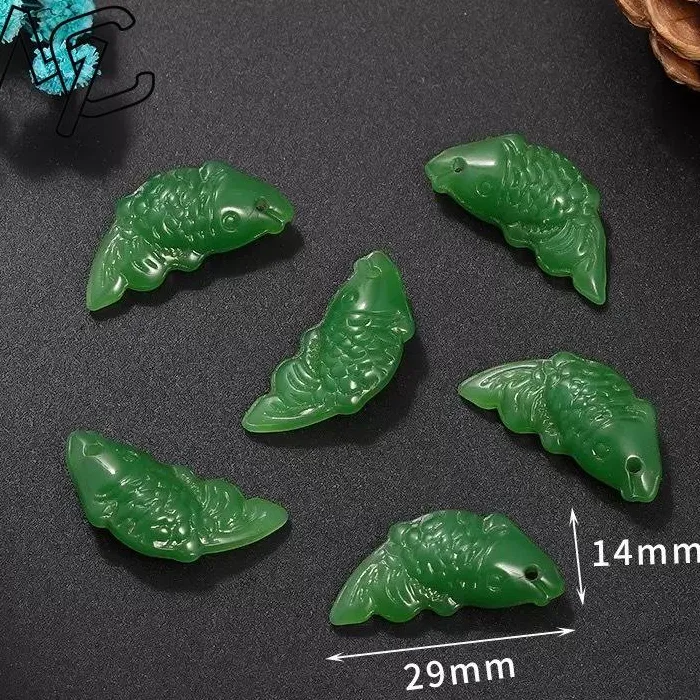 Green Jade Agate Goldfish Butterfly Beads