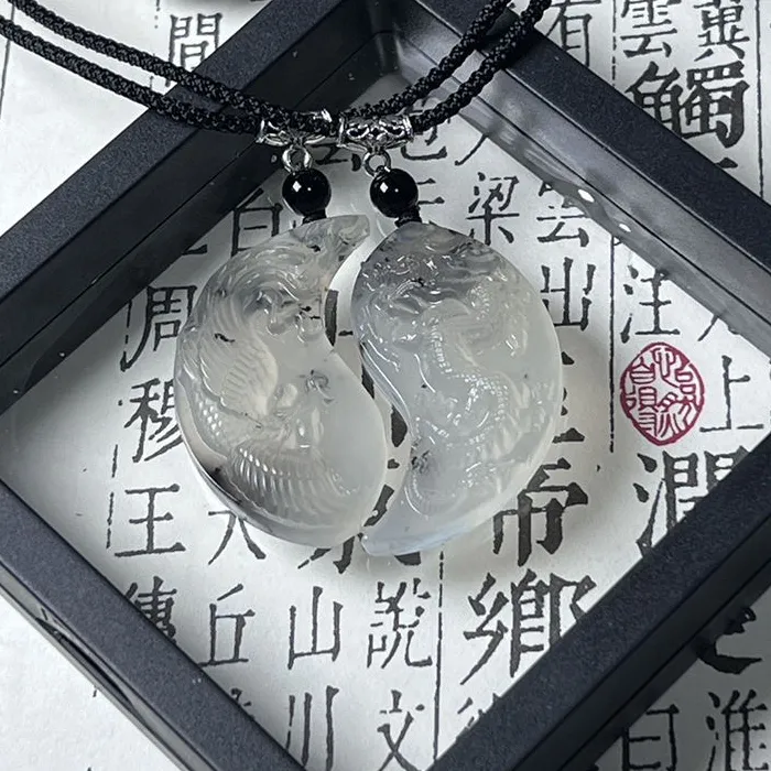 Jade Dragon Phoenix Jade Pendant Necklace