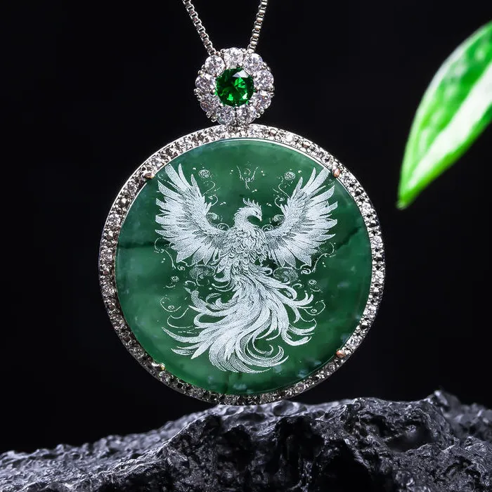 S925 Silver Emerald -shadow Carving Phoenix
