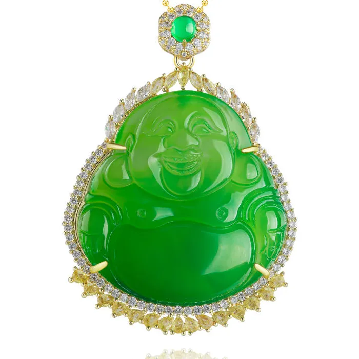 Genuine green agate Maitreya Laughing Buddha