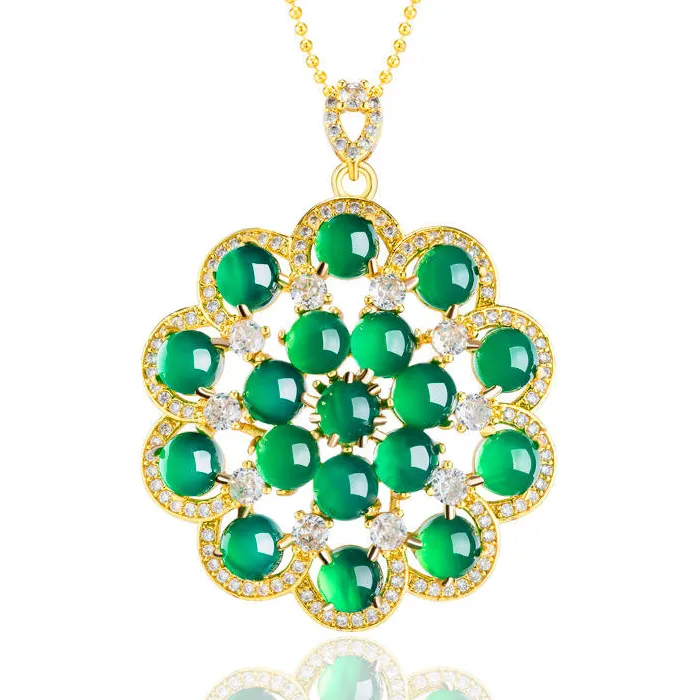 authentic green agate flower gold-plated inlaid