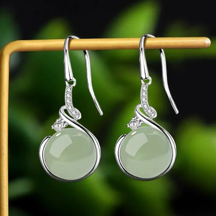 PANJBJ 925 Sterling Silver Jade Earring