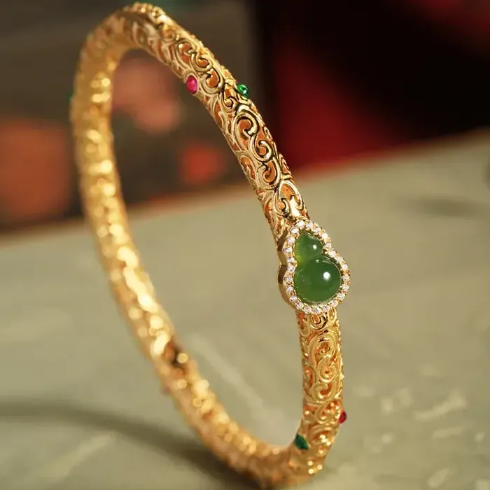 Lustrous auspicious clouds gourd bracelet Jade