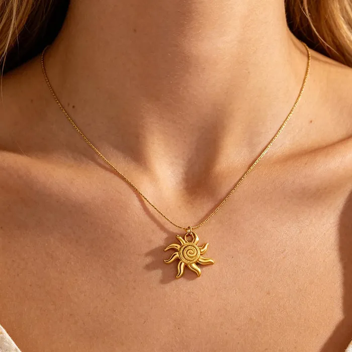 Spiral Sun Charm Necklace Vintage Gold