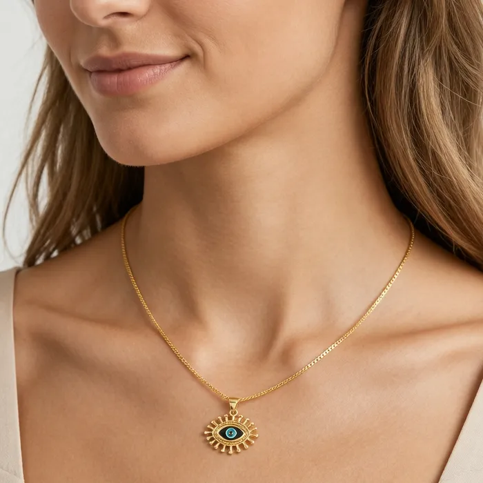 Sunburst Evil Eye Pendant Necklace Turkish