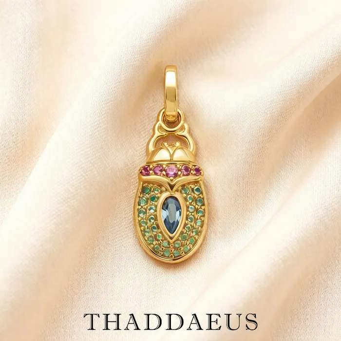 Pendant Gold Scarab Sun Beetle 925