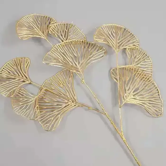 5PC Gold Ginkgo Eucalyptus Holly Three-Pronged