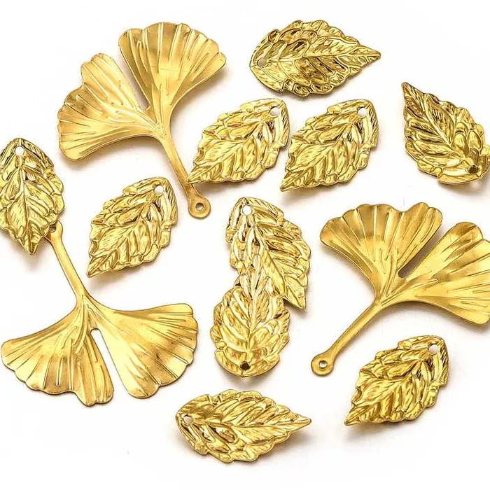 /Lot Leaf Ginkgo Biloba Charms Gold