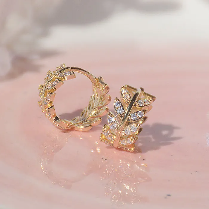 Gold Leaves Circle Earring Plated 14k