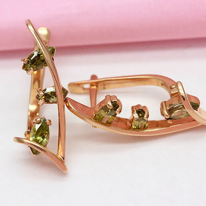 Purple Gold earrings leaf Olive Green
