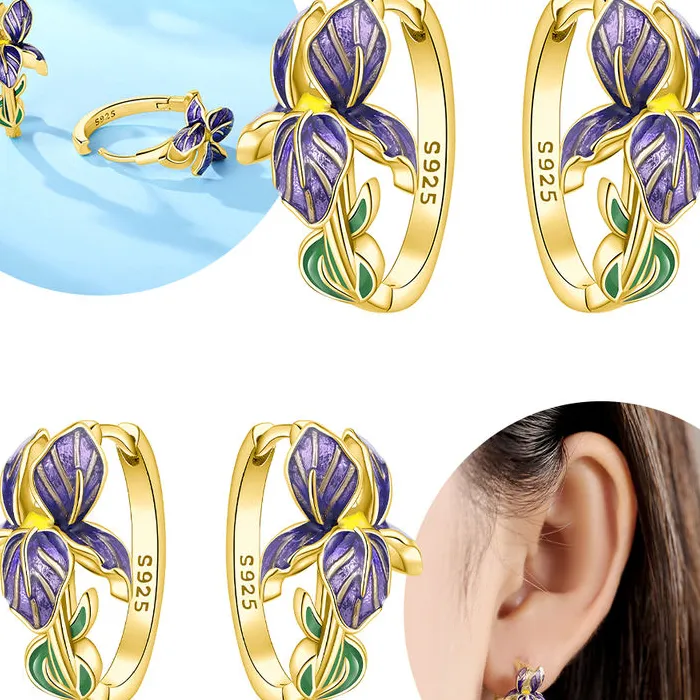 Original 925 Silver Earrings Floral Plant