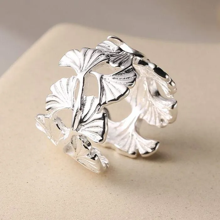 Fashion Wide Face Ginkgo Leaf 925