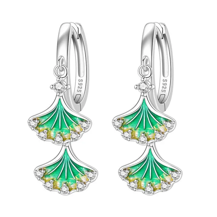 Orstarry 925 Sterling Silver Green Ginkgo