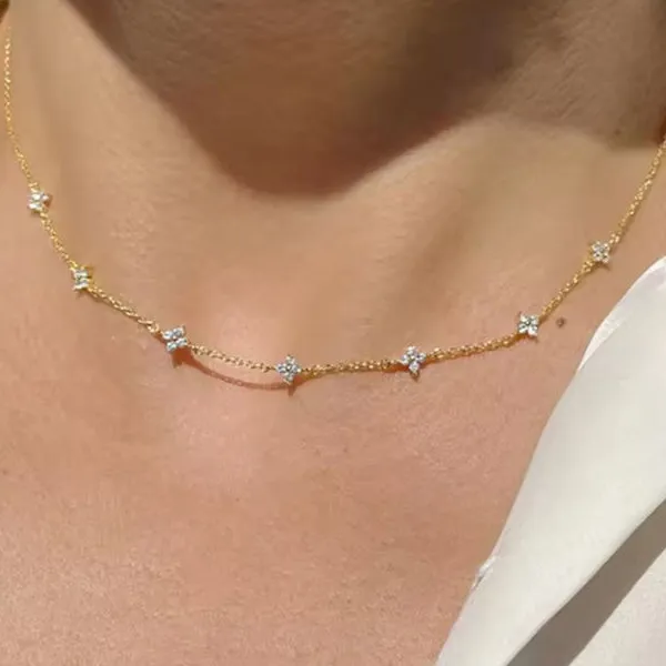 OXTAO Mini Four-Leaf Charm Necklace 14K