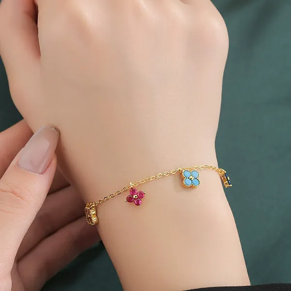 925 Sterling Silver Four-Leaf Diamond Bracelet