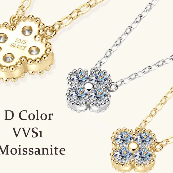 RAPRGOLD Moissanite Diamond Clover Pendant Necklace