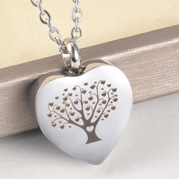 Life Tree Heart Cremation Urn Necklace