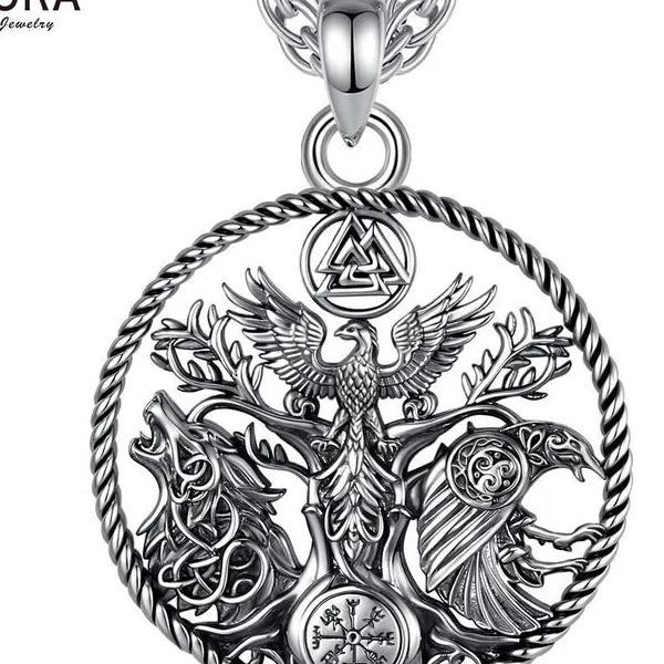 Viking Raven Wolf Necklace Phoenix Tree
