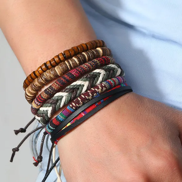 / Set Braided Wrap Leather Bracelets